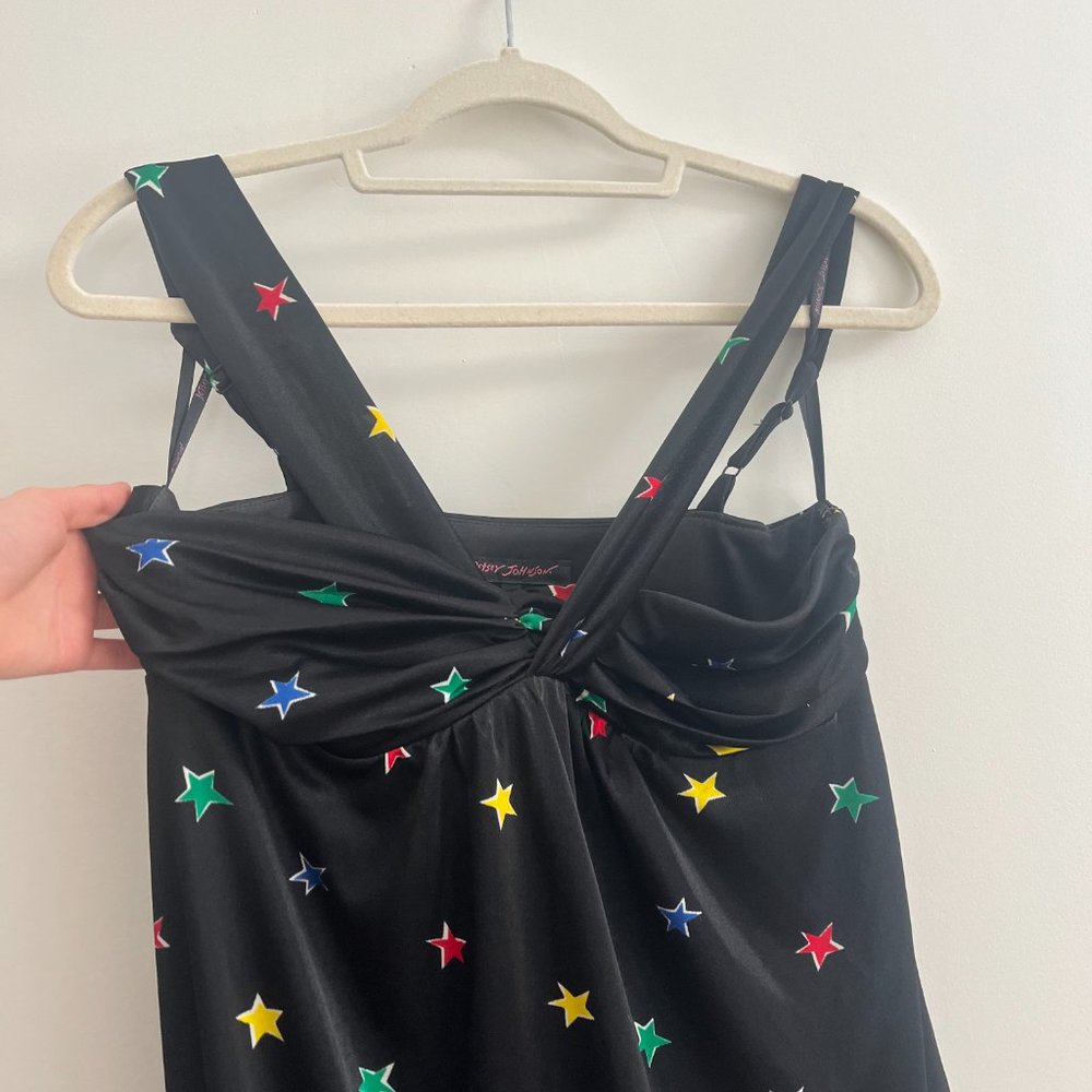 VINTAGE betsey johnson black dress with colorful stars size 8 womens - Picture 3 of 5
